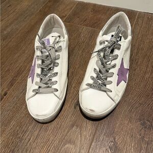 Golden Goose Silver and White Sneakers